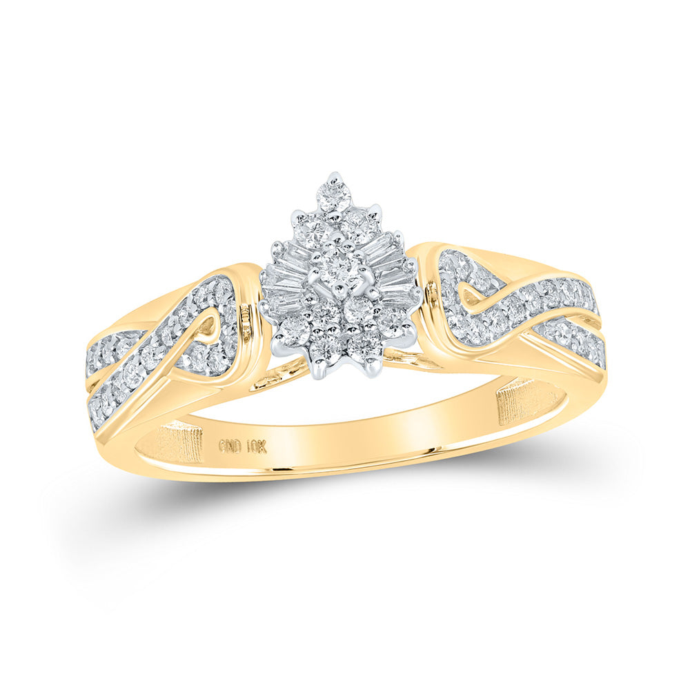 10K Yellow Gold Womens Round Diamond Tear Cluster Ring 1/4 Cttw, Womens Size: 5-10
