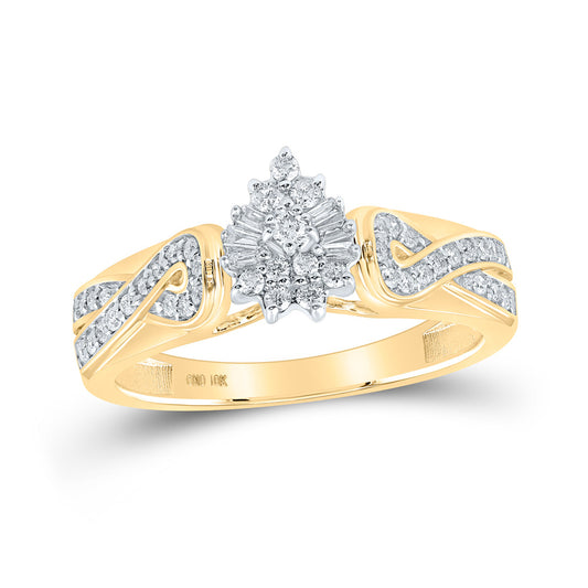 10K Yellow Gold Womens Round Diamond Tear Cluster Ring 1/4 Cttw, Womens Size: 5-10