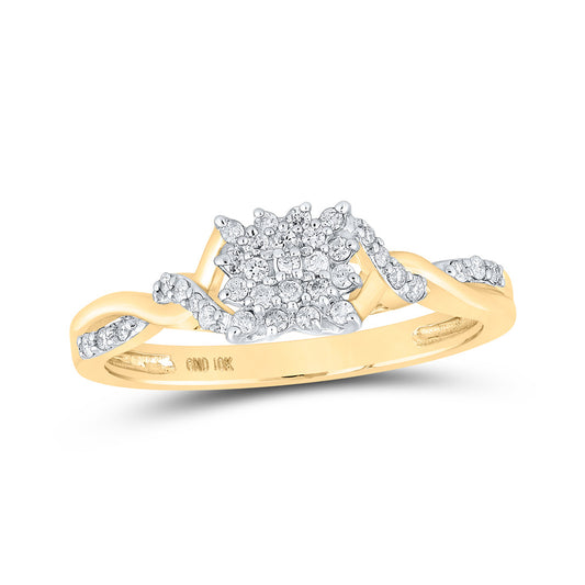 10K Yellow Gold Womens Round Diamond Twist Cluster Ring 1/6 Cttw, Womens Size: 5-10