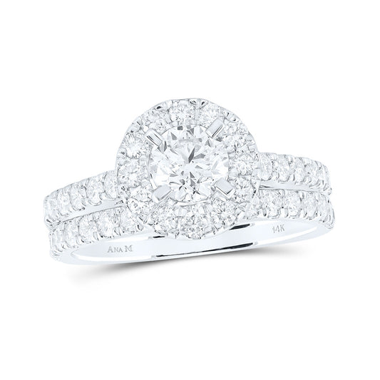 14K White Or Yellow Gold Round Diamond Halo Bridal Wedding Ring Band Set, Womens Size: 5-10