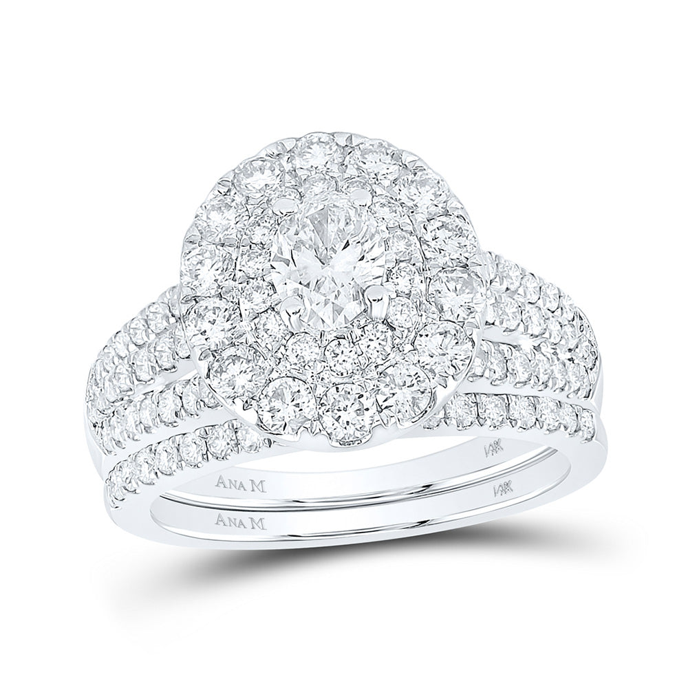 14K Yellow Gold Oval Diamond Halo Bridal Wedding Ring Band Set 2 Cttw, Womens Size: 5-10