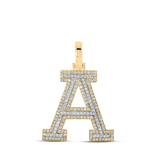 10K Two-tone Gold Mens Round Diamond A Initial Letter Pendant 1/2 Cttw, Length: 1.19 In, Width: 0.61 In