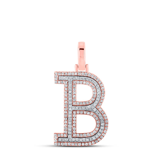 10K Yellow Or Rose Gold Mens Round Diamond B Initial Letter Pendant