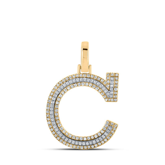 10K Two-tone Gold Mens Round Diamond C Initial Letter Pendant 3/8 Cttw, Length: 1.19 In, Width: 0.61 In