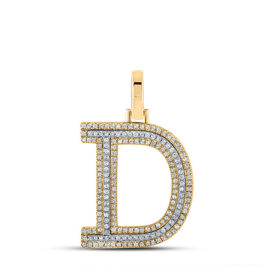 10K Two-tone Gold Mens Round Diamond D Initial Letter Pendant 1/2 Cttw, Length: 1.19 In, Width: 0.61 In