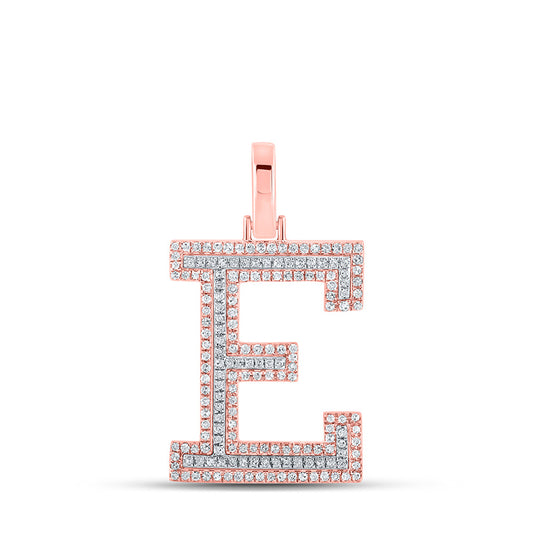 10K Yellow Or Rose Gold Mens Round Diamond E Initial Letter Pendant