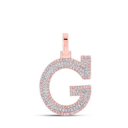 10K Yellow Or Rose Gold Mens Round Diamond G Initial Letter Pendant