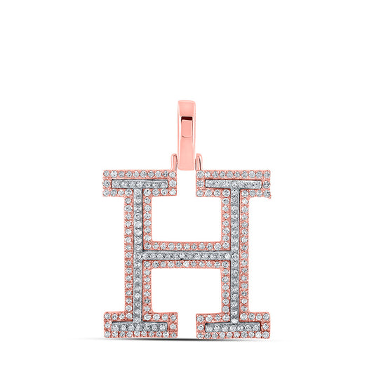 10K Yellow Or Rose Gold Mens Round Diamond H Initial Letter Pendant