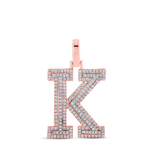 10K Yellow Or Rose Gold Mens Round Diamond K Initial Letter Pendant