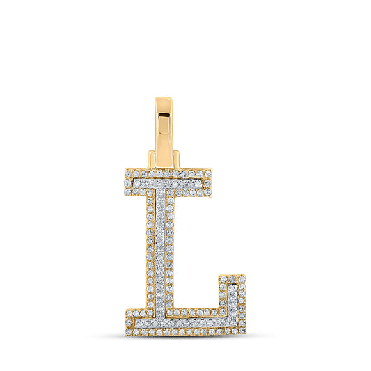 10K Two-tone Gold Mens Round Diamond L Initial Letter Pendant 1/3 Cttw, Length: 1.19 In, Width: 0.61 In