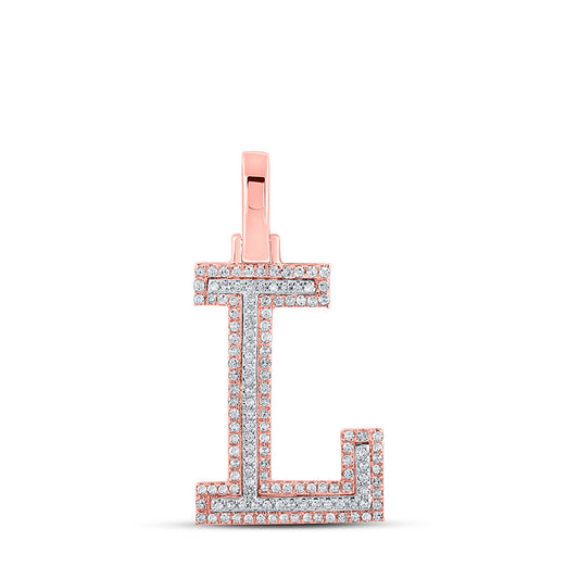 10K Yellow Or Rose Gold Mens Round Diamond L Initial Letter Pendant