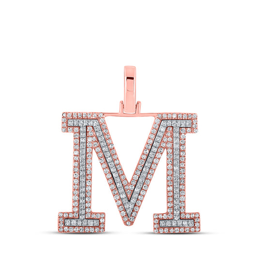 10K Yellow Or Rose Gold Mens Round Diamond M Initial Letter Pendant