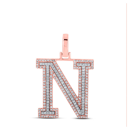 10K Yellow Or Rose Gold Mens Round Diamond N Initial Letter Pendant