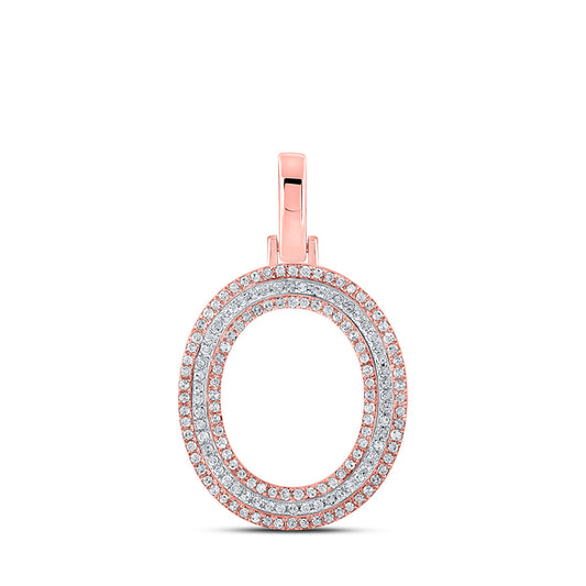 10K Two-tone Gold Mens Round Diamond O Initial Letter Pendant 3/8 Cttw, Length: 1.19 In, Width: 0.61 In