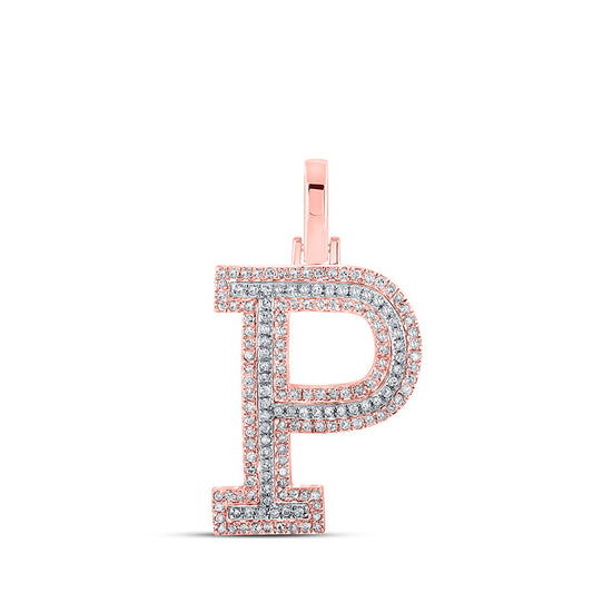 10K Yellow Or Rose Gold Mens Round Diamond P Initial Letter Pendant