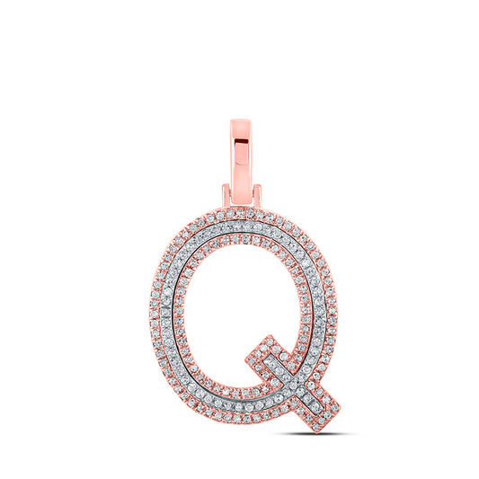10K Yellow Or Rose Gold Mens Round Diamond Q Initial Letter Pendant