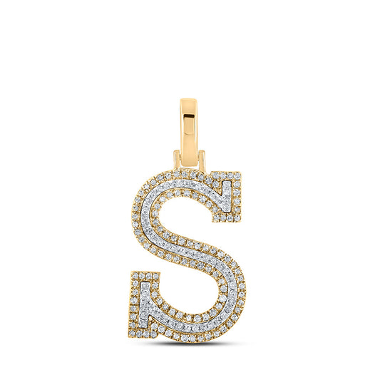 10K Two-tone Gold Mens Round Diamond S Initial Letter Pendant 3/8 Cttw, Length: 1.19 In, Width: 0.61 In