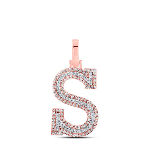 10K Yellow Or Rose Gold Mens Round Diamond S Initial Letter Pendant