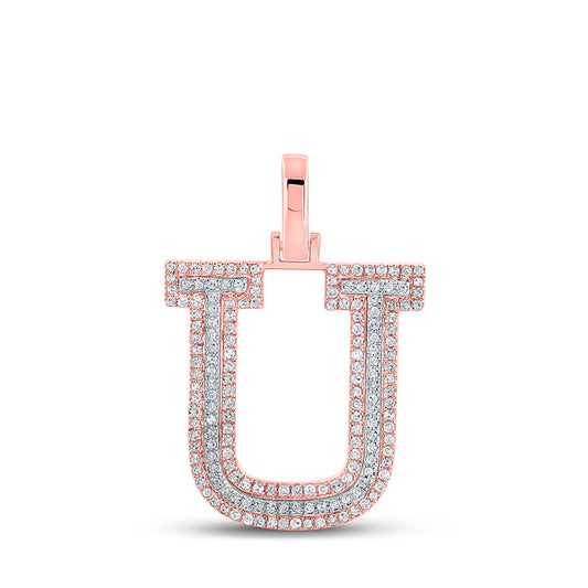 10K Yellow Or Rose Gold Mens Round Diamond U Initial Letter Pendant