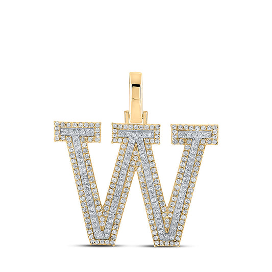 10K Two-tone Gold Mens Round Diamond W Initial Letter Pendant 3/4 Cttw, Length: 1.19 In, Width: 0.61 In