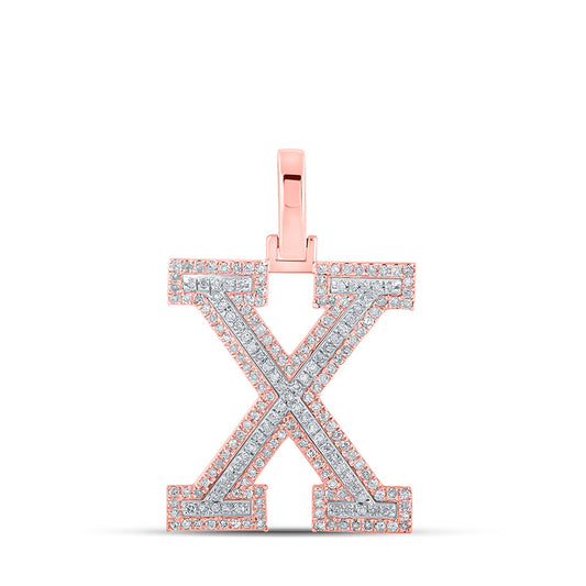 10K Two-tone Gold Mens Round Diamond X Initial Letter Pendant 1/2 Cttw, Length: 1.19 In, Width: 0.61 In