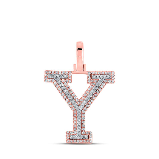 10K Two-tone Gold Mens Round Diamond Y Initial Letter Pendant 3/8 Cttw, Length: 1.19 In, Width: 0.61 In