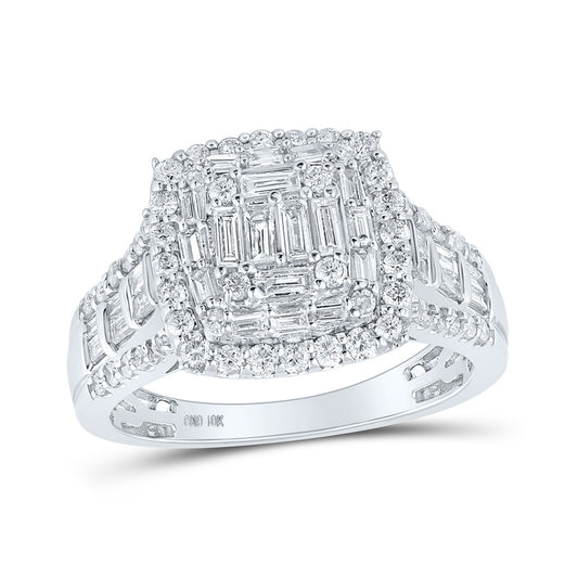 10K White Gold Womens Baguette Diamond Square Ring 1 Cttw, Womens Size: 5-10