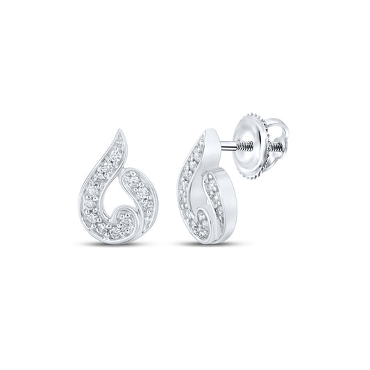 10K White Gold Womens Round Diamond Teardrop Earrings 1/6 Cttw