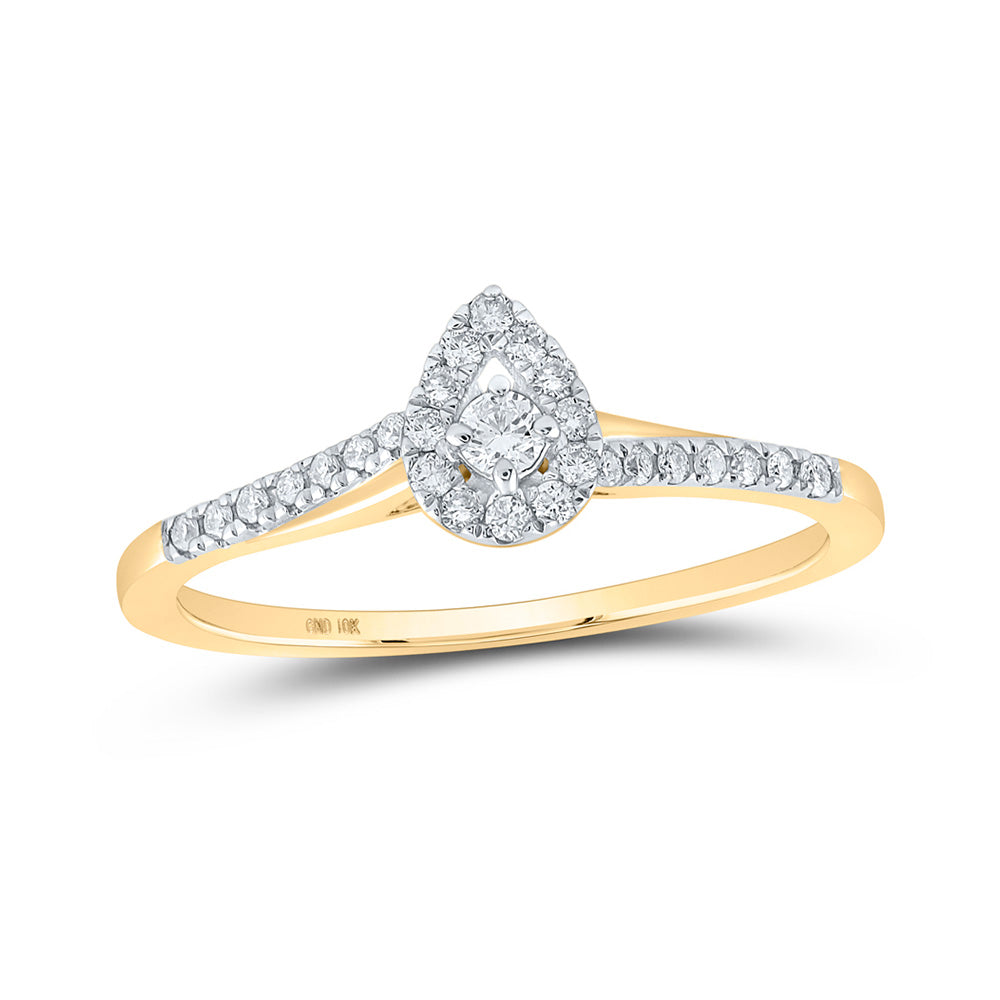 10K Yellow Or White Or Rose Gold Womens Round Diamond Teardrop Halo Promise Ring , Womens Size: 5-10