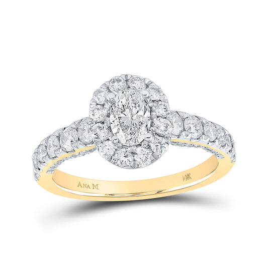 14K Yellow Gold Oval Diamond Halo Bridal Wedding Engagement Ring 1-1/2 Cttw, Womens Size: 5-10