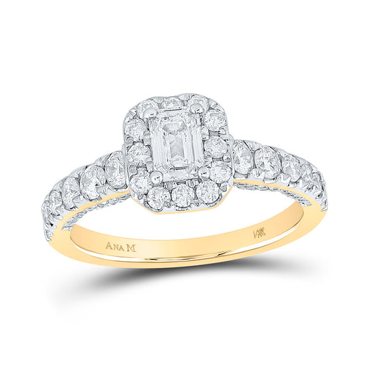 14K Yellow Gold Emerald Diamond Halo Bridal Wedding Engagement Ring 1-1/3 Cttw, Womens Size: 5-10