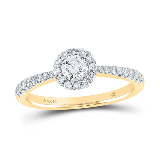 14K Yellow Gold Round Diamond Halo Bridal Wedding Engagement Ring 1/2 Cttw, Womens Size: 5-10