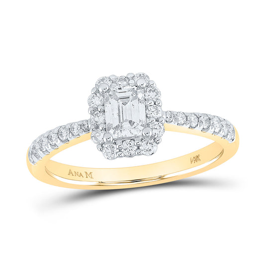14K Yellow Gold Emerald Diamond Halo Bridal Wedding Engagement Ring 7/8 Cttw, Womens Size: 5-10