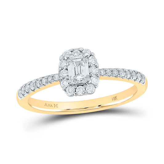 14K Yellow Gold Emerald Diamond Halo Bridal Wedding Engagement Ring 5/8 Cttw, Womens Size: 5-10