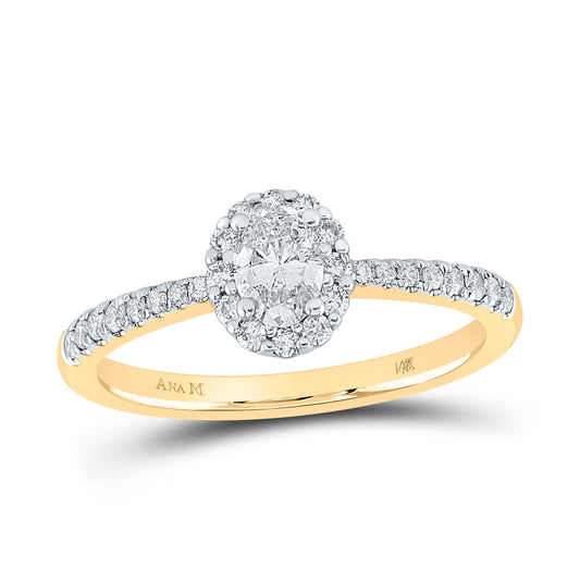 14K Yellow Gold Oval Diamond Halo Bridal Wedding Engagement Ring 1/2 Cttw, Womens Size: 5-10