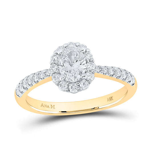 14K Yellow Gold Oval Diamond Halo Bridal Wedding Engagement Ring 7/8 Cttw, Womens Size: 5-10