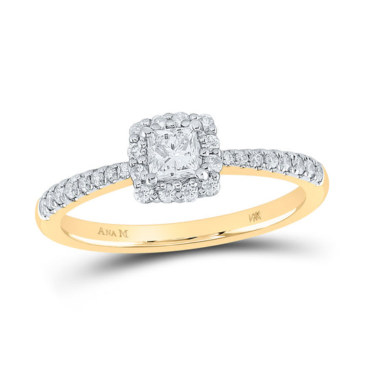 14K Yellow Gold Princess Diamond Square Halo Bridal Wedding Engagement Ring 1/2 Cttw, Womens Size: 5-10