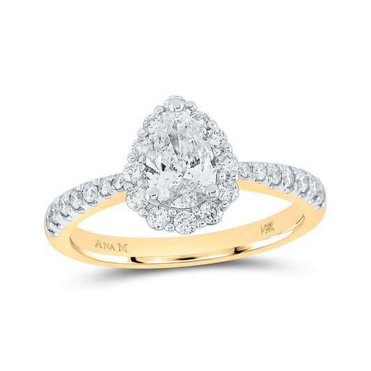 14K Yellow Gold Pear Diamond Halo Bridal Wedding Engagement Ring 1-1/5 Cttw, Womens Size: 5-10