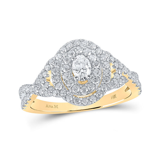 14K Yellow Gold Oval Diamond Halo Bridal Wedding Engagement Ring 1 Cttw, Womens Size: 5-10
