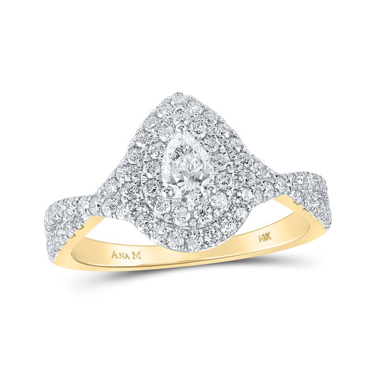 14K Yellow Gold Pear Diamond Tear Halo Bridal Wedding Engagement Ring 1 Cttw, Womens Size: 5-10