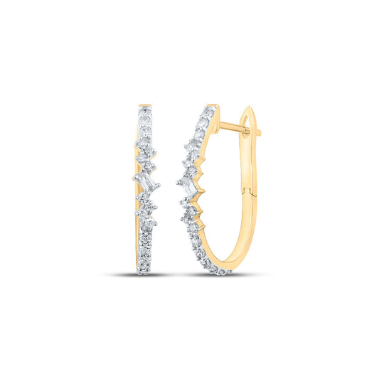 10K Yellow Gold Womens Baguette Diamond Hoop Earrings 3/8 Cttw