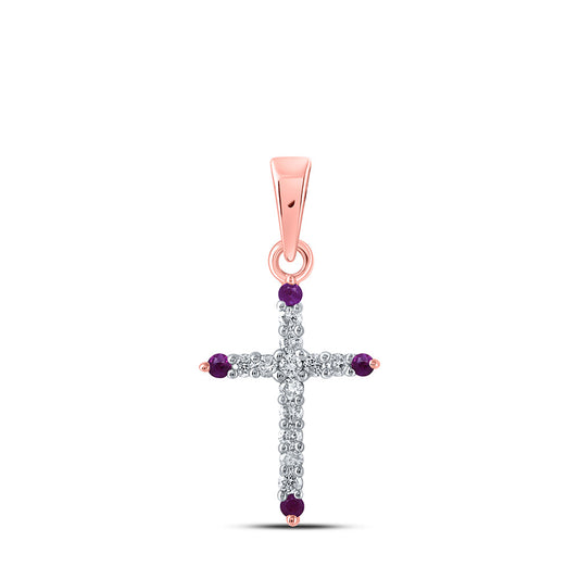 10K Rose Gold Womens Round Ruby Diamond Cross Pendant 1/5 Cttw, Length: 0.84 In, Width: 0.38 In