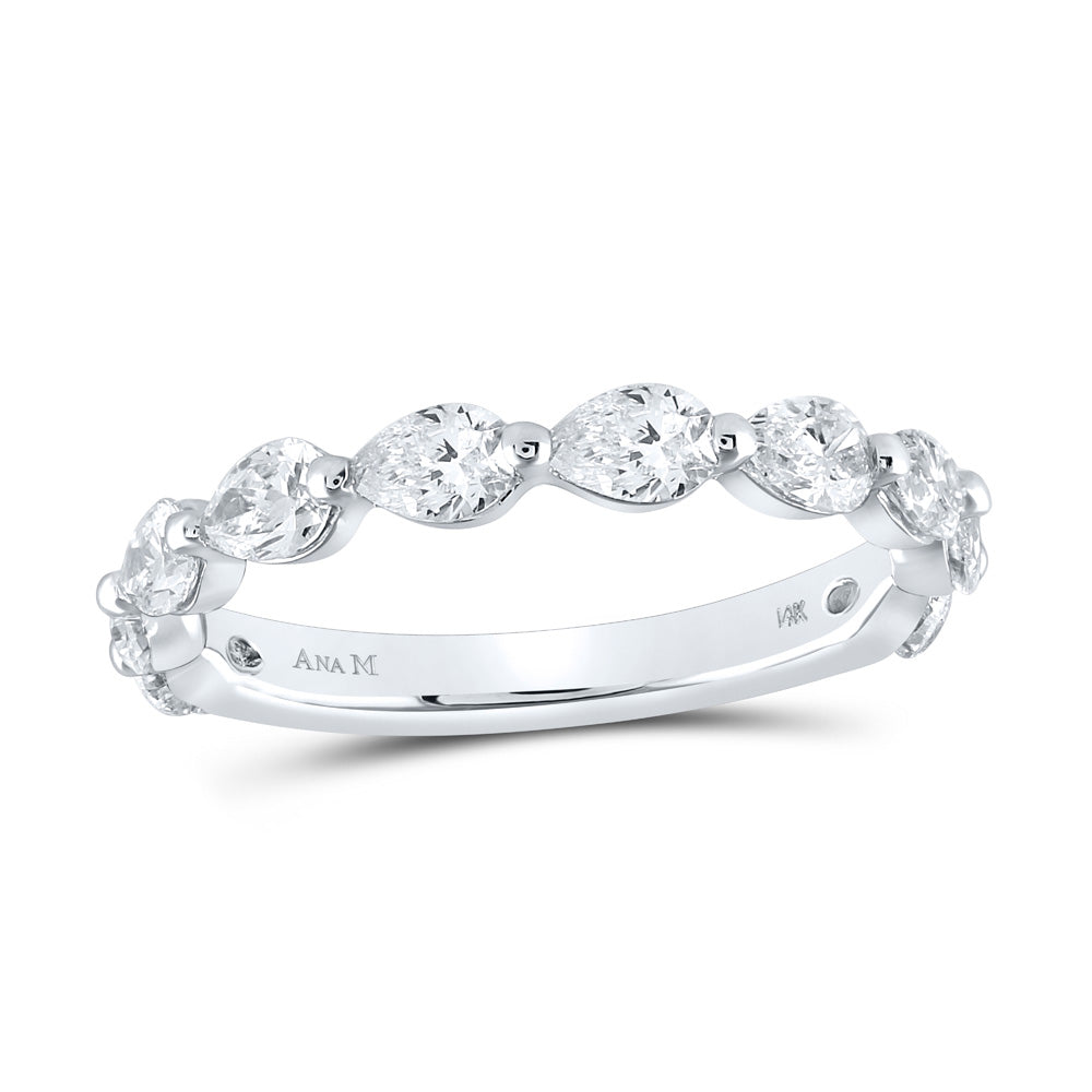 14K White Gold Womens Pear Diamond Horizontal Sideways Row Band Ring 1-1/2 Cttw, Womens Size: 5-10