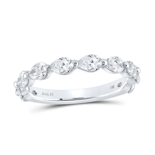 14K White Gold Womens Pear Diamond Horizontal Sideways Row Band Ring 1-1/2 Cttw, Womens Size: 5-10