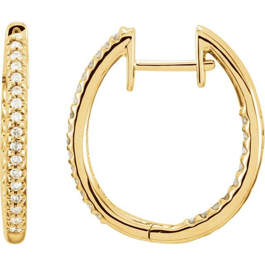 14K Yellow Gold Round 26.7 Mm 2.5 Mm I1, Ghi Pair Hinged Polished 3/4 Ctw Natural Diamond Inside-Outside Hinged Hoop Earrings