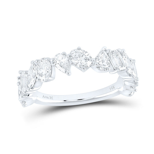 14K White Gold Womens Pear Emerald Marquise Oval Alternating Diamond Band Ring 1-1/3 Cttw, Womens Size: 5-10