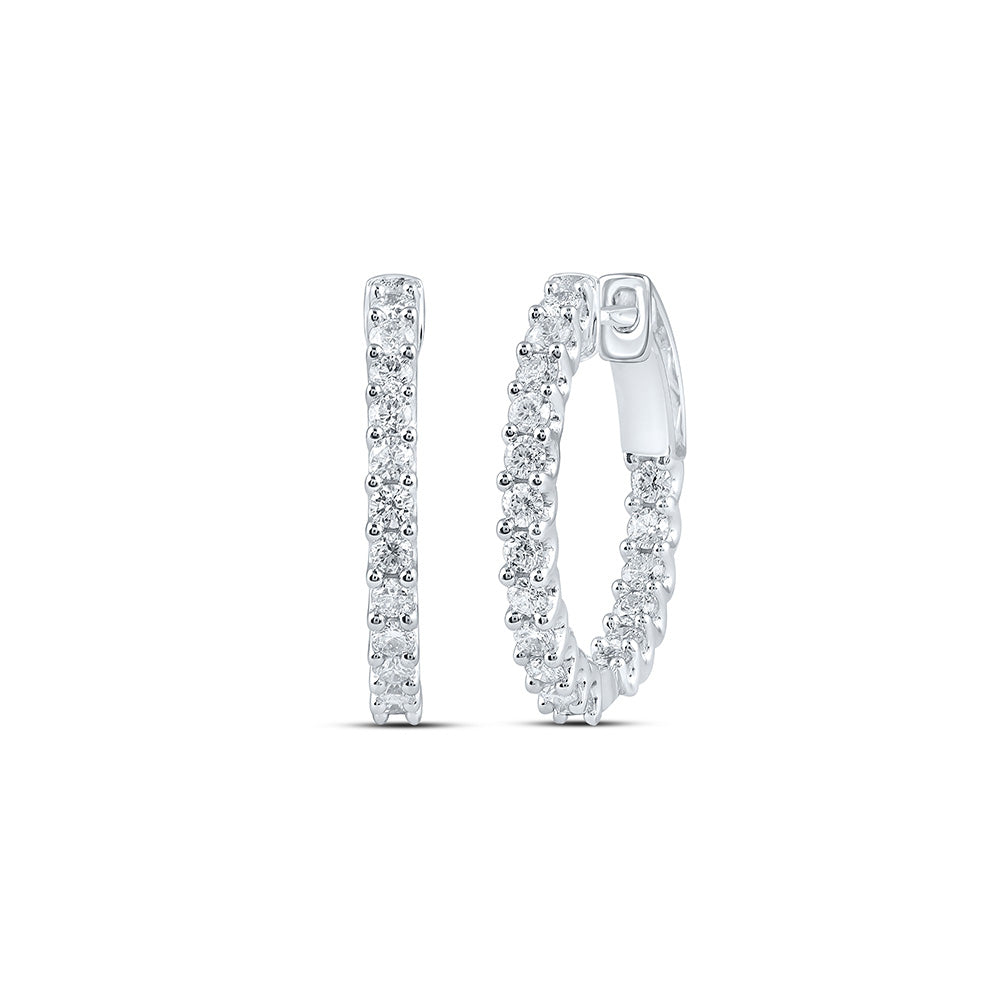 10K White Gold Womens Round Diamond Inside Outside Hoop Earrings 1-1/2 Cttw