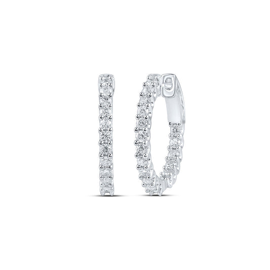 10K White Gold Womens Round Diamond Inside Outside Hoop Earrings 1-1/2 Cttw