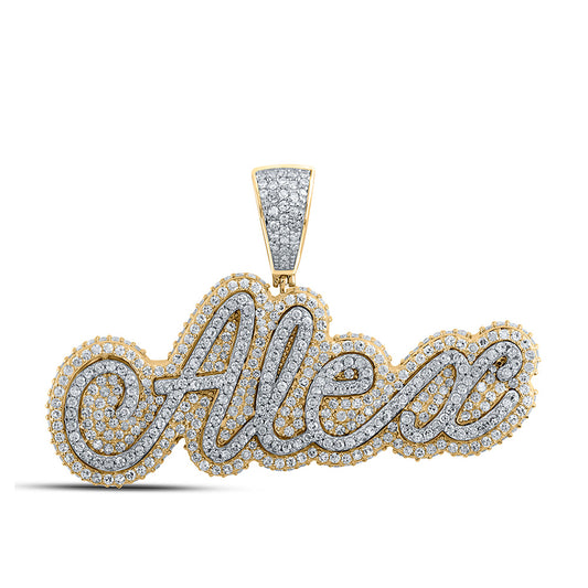 10K Two-tone Gold Mens Round Diamond ALEX Name Charm Pendant 2 Cttw, Length: 1.08 In, Width: 1.83 In