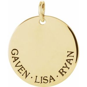 14K Yellow Gold 19.1 X 19.1 Mm Polished Posh Mommy Engravable Disc Pendant